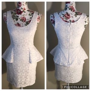 BeBe Peony Lace Eyelet White Peplum Dress Size 6